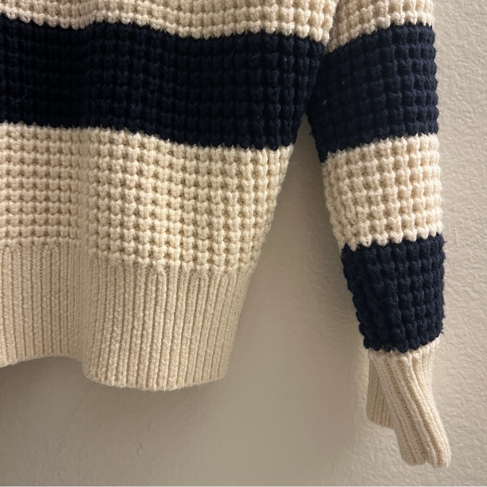 Madewell | Waffle-Knit Henley Sweater Stripe Navy Cream - Size M - Picture 10 of 13